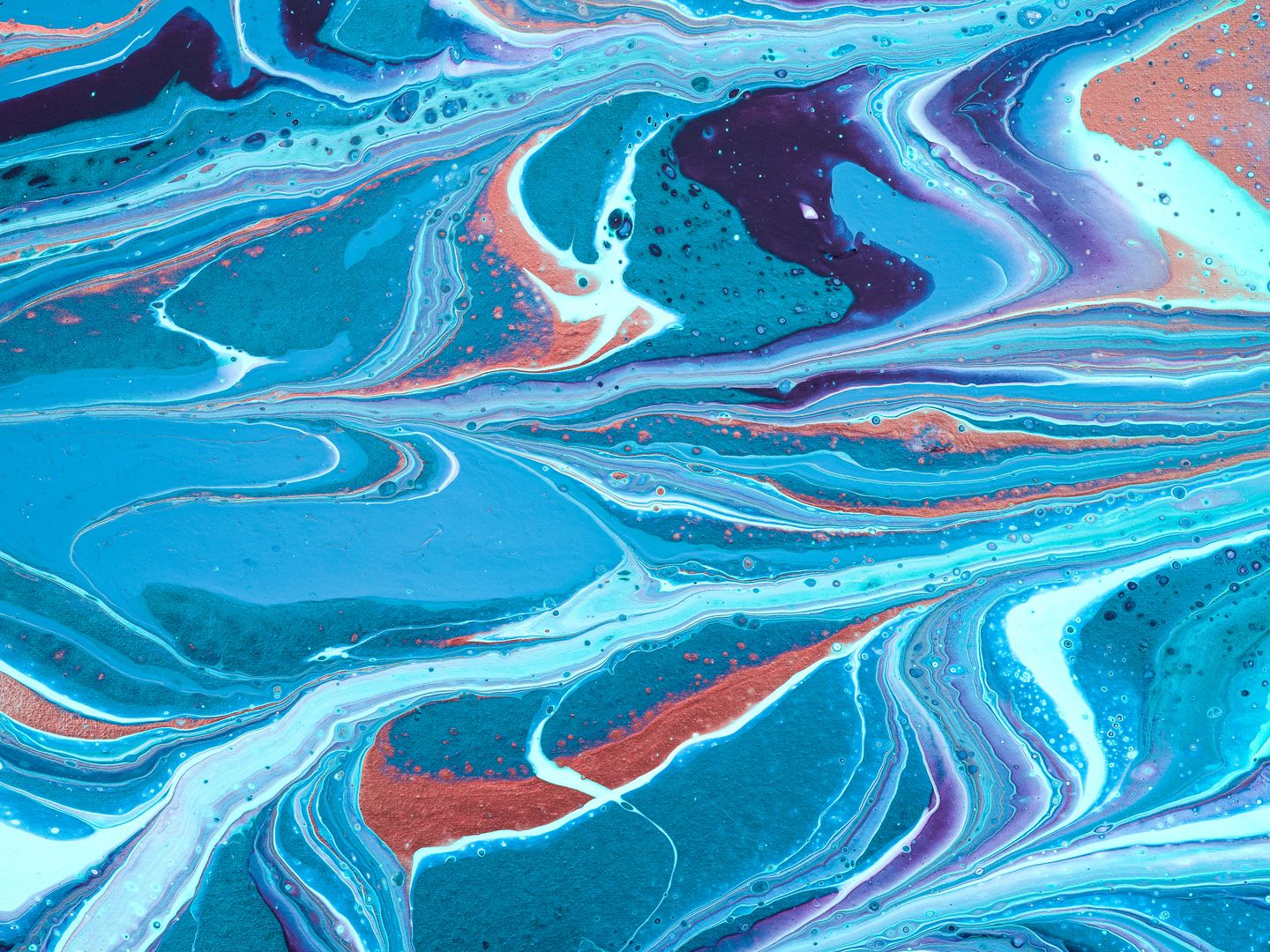 Colorful swirling abstract painting in blue and turquoise tones.