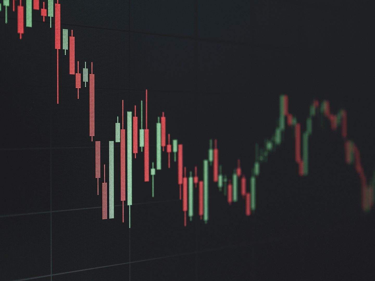 Stock market data chart showing trends in red and green. Perfect for financial and business themes.